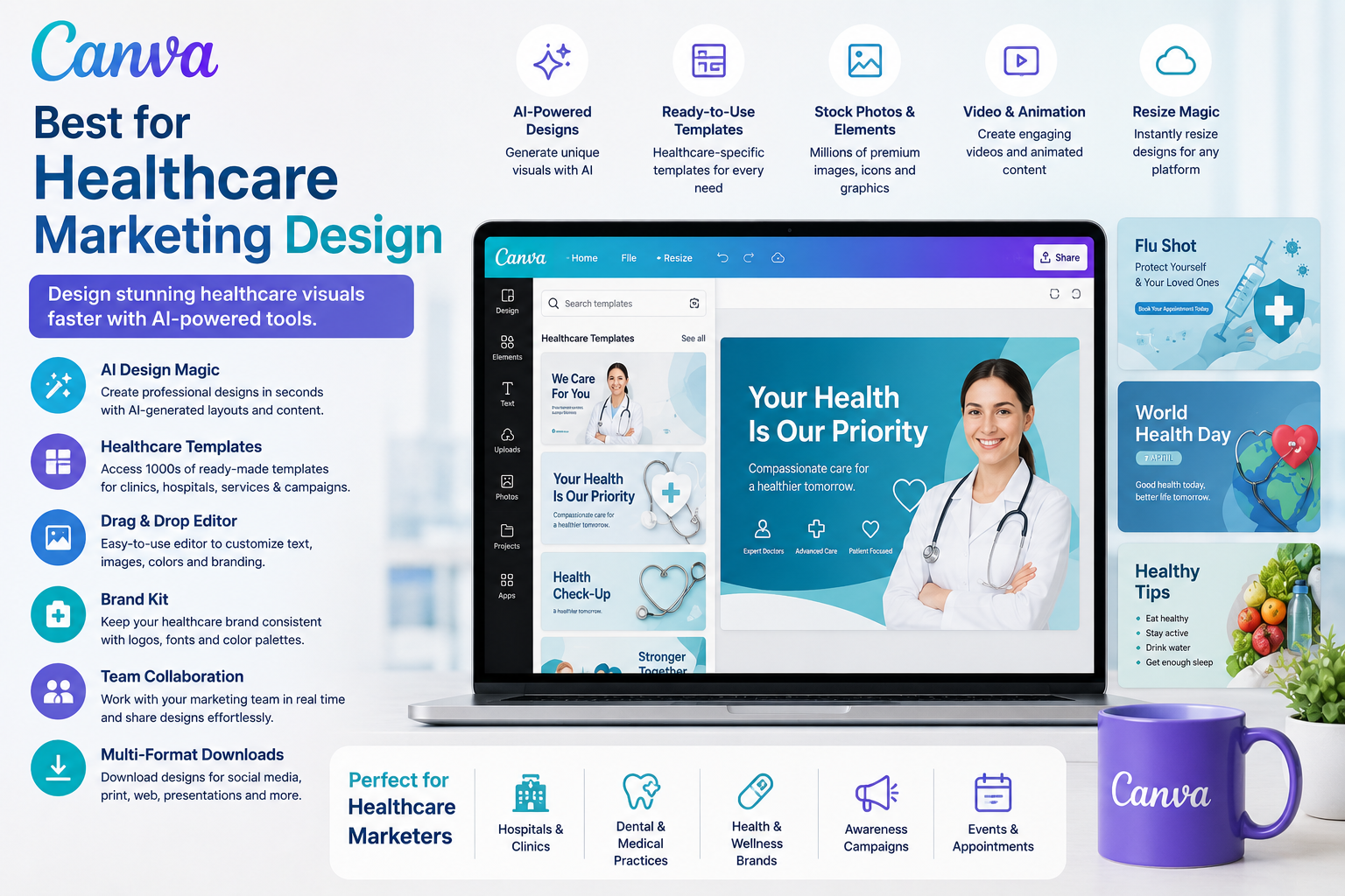 Canva — Best for Healthcare Marketing Design pls desinge the different frature image