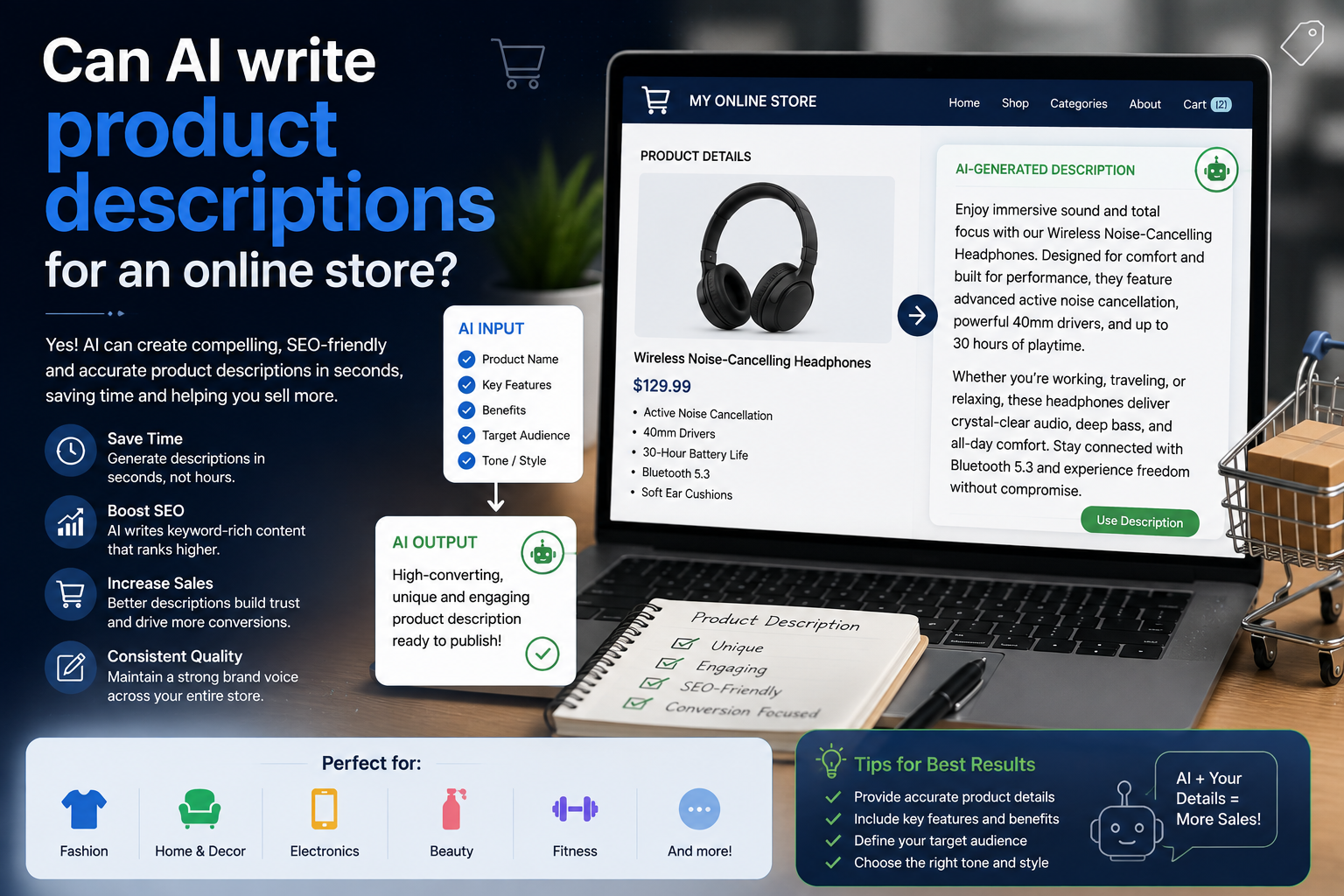 Can AI write product descriptions for an online store?