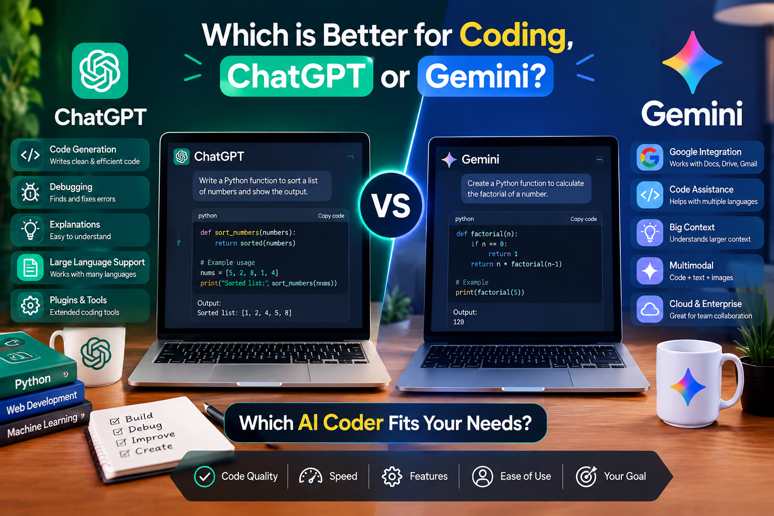 Which is better for coding, ChatGPT or Gemini?