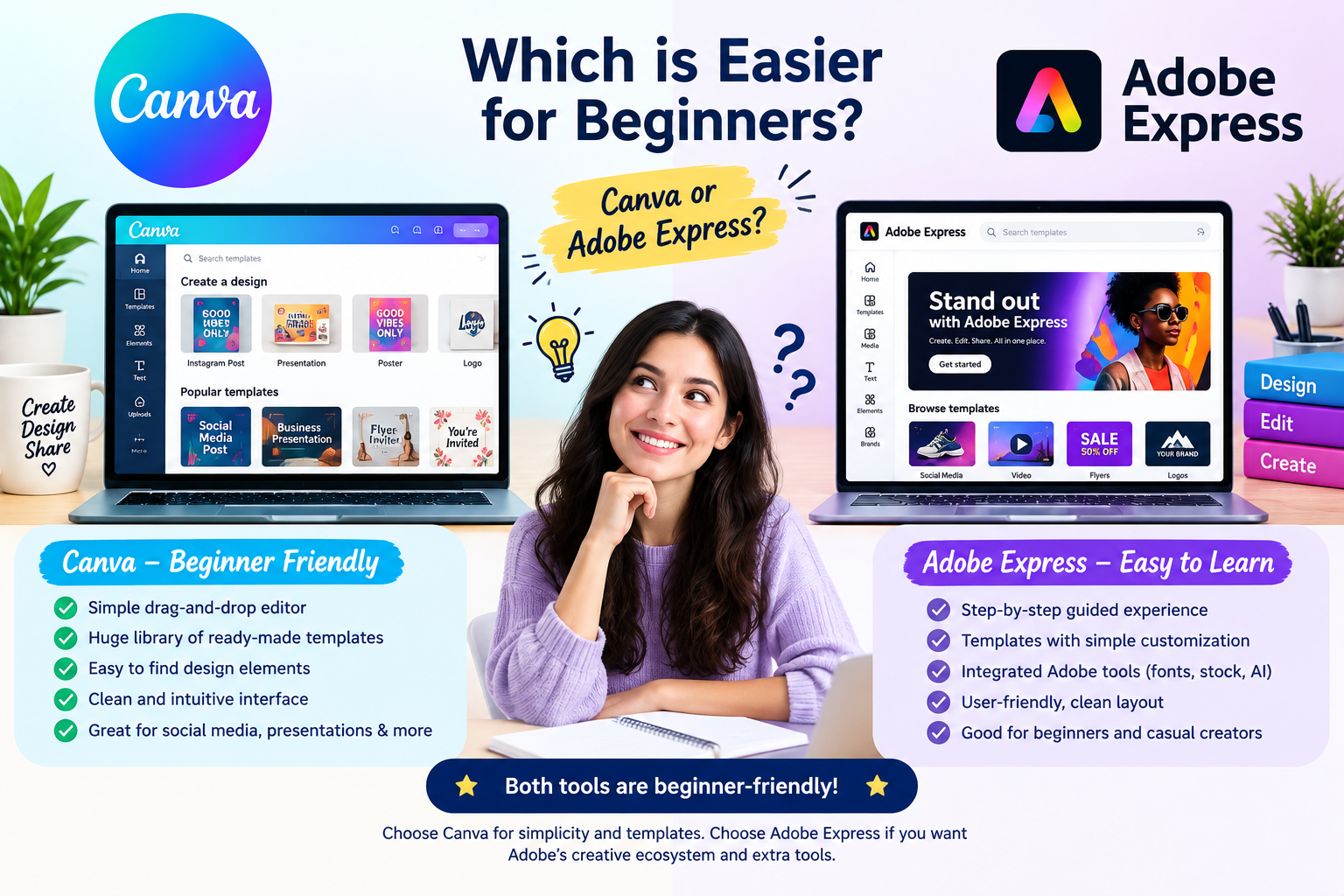 Which is easier for beginners, Canva or Adobe Express?